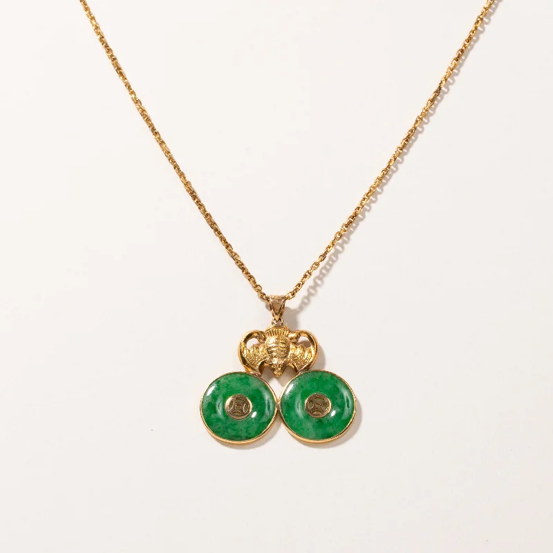 Love charm necklaces-22k Yellow Gold Jade Necklace | 16.50x16.50x2.00mm | 13"