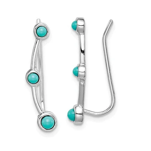 Oval dangle earrings-Sterling Silver Created Turquoise Ear Climber Earrings