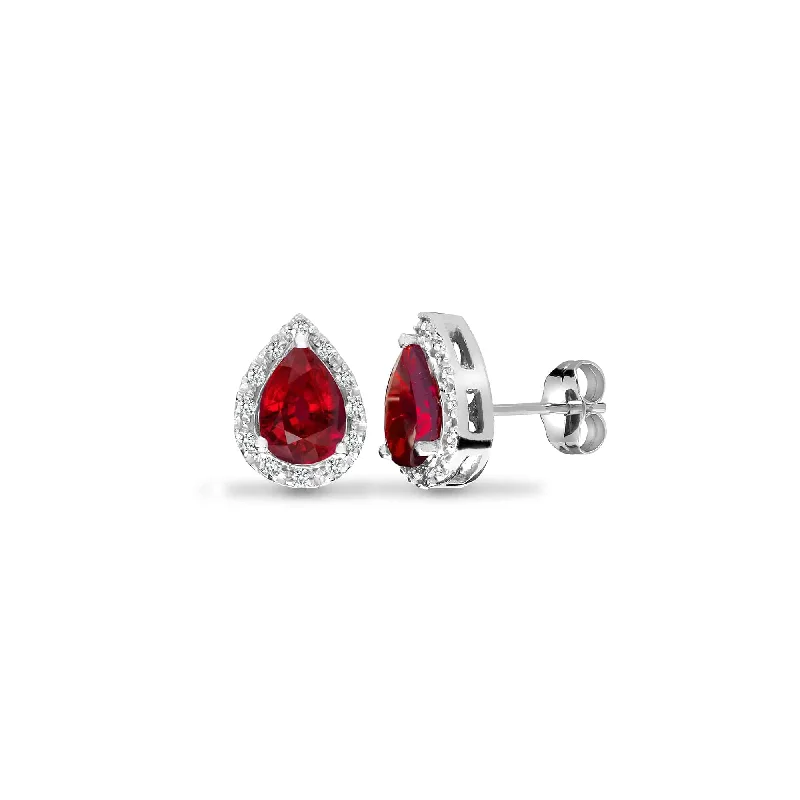 Crystal-twisted earrings-RUBY HALO STUD EARRINGS IN 9K WHITE GOLD