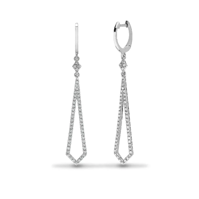 Petal pattern earrings-DIAMOND DROP EARRINGS IN 9K WHITE GOLD