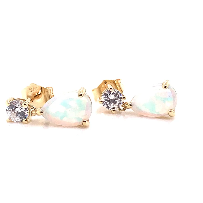 Spinel earrings-9ct Yellow Gold Lab Created Opal & Cz Earrings