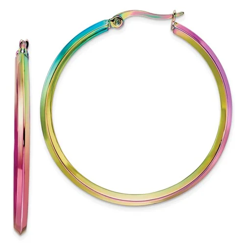 Wrapped thread earrings-Stainless Steel Polished Rainbow IP-Plated 42 mm Hoop Earrings