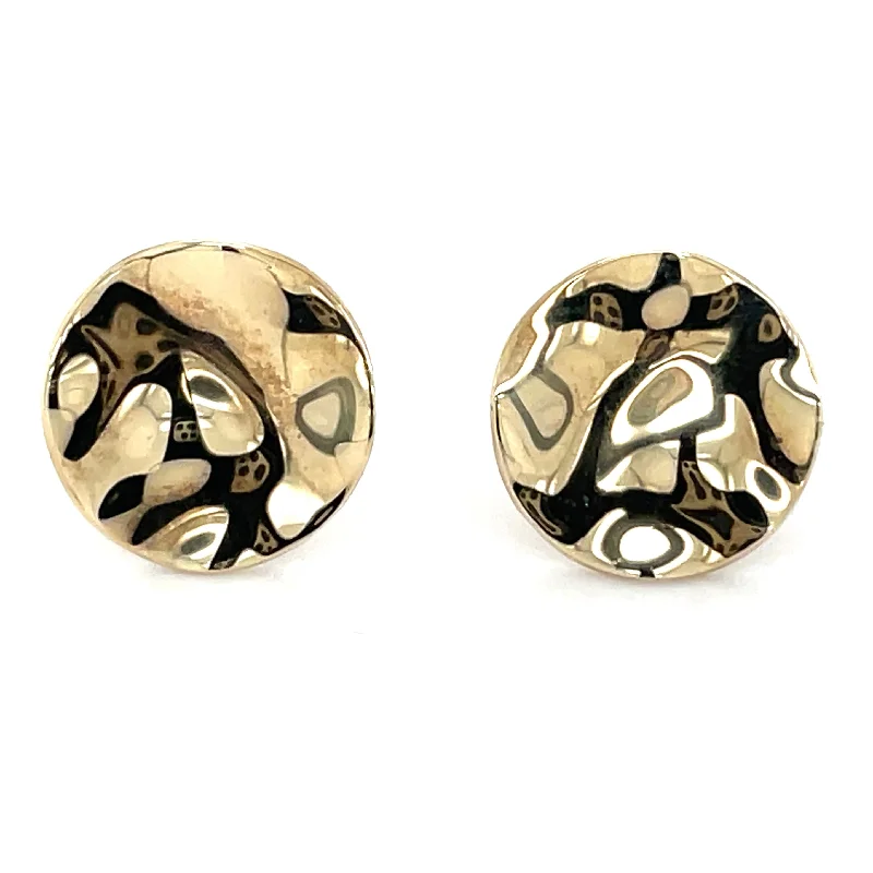 Fine enamel earrings-9ct Yellow Gold Textured Disc Stud Earrings