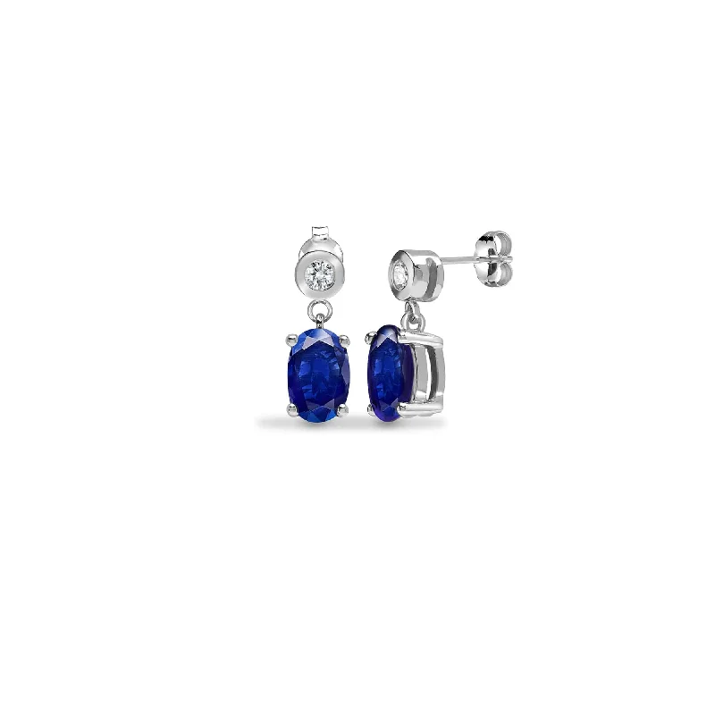 Thick hoop earrings-SAPPHIRE DROP EARRINGS IN 9K WHITE GOLD