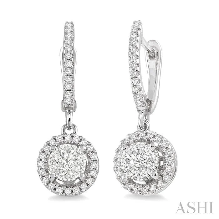 Soft threader earrings-ROUND SHAPE HALO LOVEBRIGHT DIAMOND EARRINGS