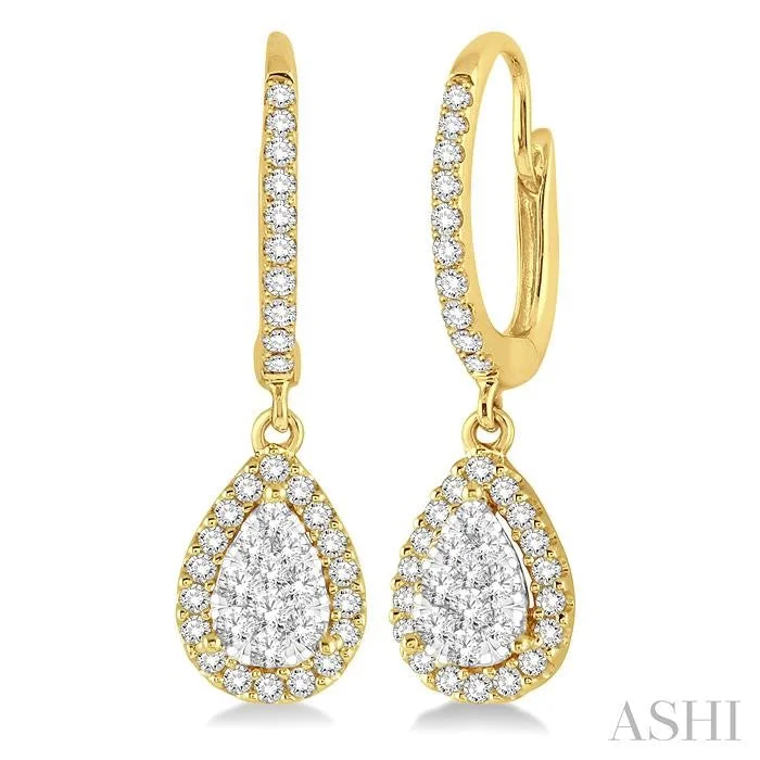 Thick statement earrings-PEAR SHAPE HALO LOVEBRIGHT ESSENTIAL DIAMOND EARRINGS