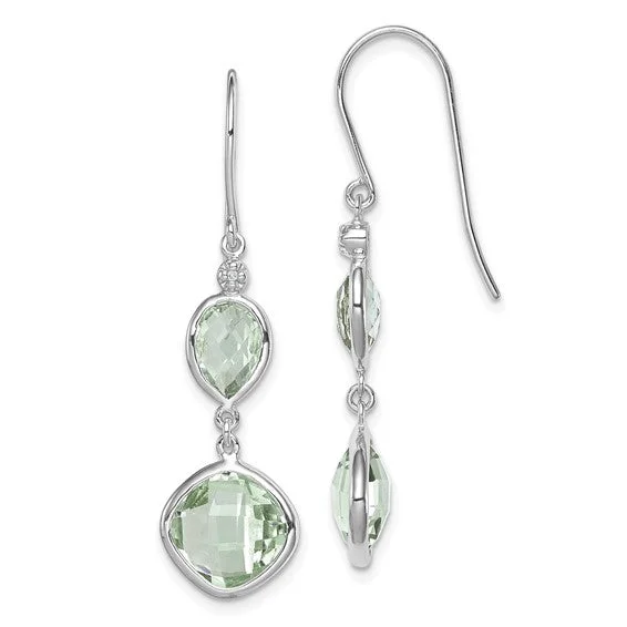 Rover feather earrings-Sterling Silver Diamond and Green Quartz Prasiolite Earrings