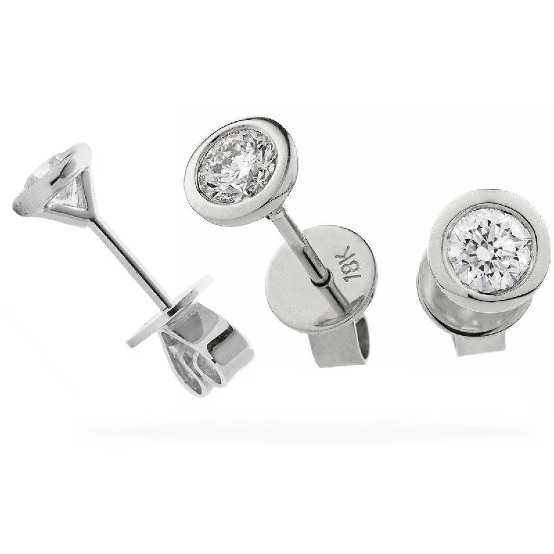 Soft clay earrings-Chastity Round  Brilliant Diamond Rub over Over Setting Solitaire Stud Earrings in 18ct White Gold in 18ct White Gold