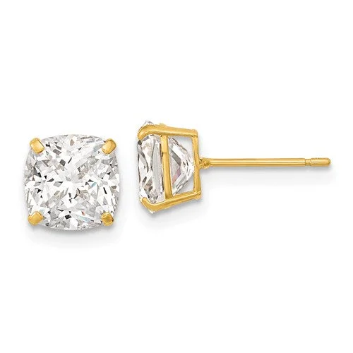 Victorian style earrings-14k Yellow Gold CZ Cushion Cut Stud Earrings