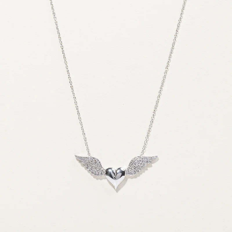 Five-strand necklaces-Heart with Wings Diamond Necklace | 0.40ctw | 16"|