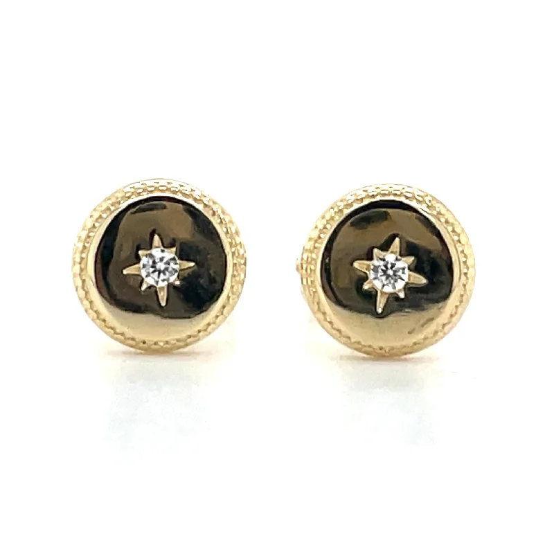 Full crescent earrings-9ct Yellow Gold Flat Star Set Cz Earrings