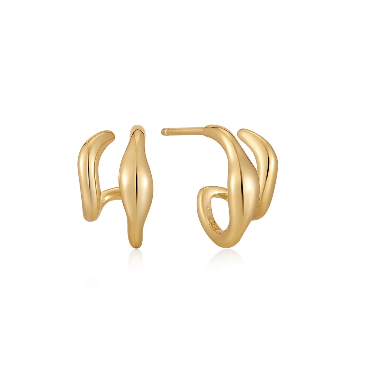 Emerald stud earrings-Ania Haie Gold Wave Double Hoop Stud Earrings