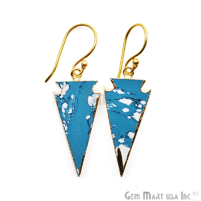 Fiber fringe earrings-Triangle Shape 34x14mm Gold Plated Sediment Jasper Hook Earrings (Pick your Gemstone) (90163-1)