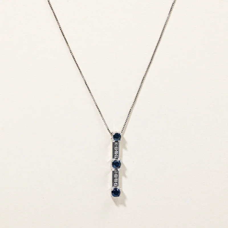 Five-strand necklaces-Sapphire & Diamond Column Pendant & Necklace | 0.50ctw, 0.08ctw | 18" |