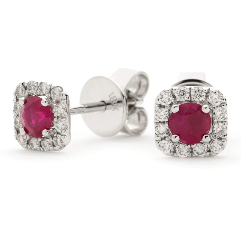 Pure crystal earrings-RUBY HALO STUD EARRINGS