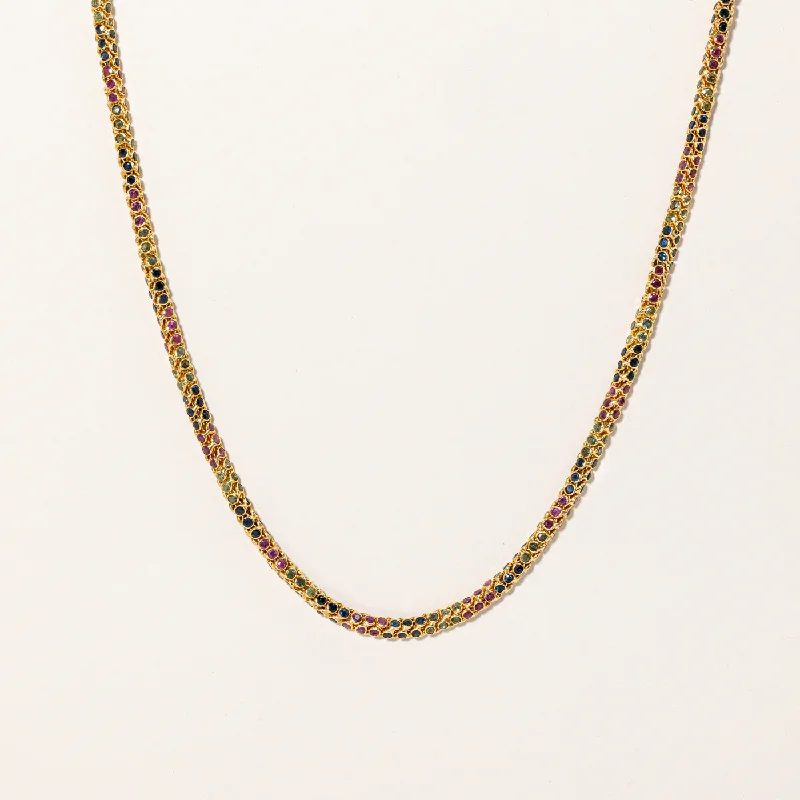 Spiral knot necklaces-Multi Gemstone Bezel Set Necklace | 4.04ctw | 17" |