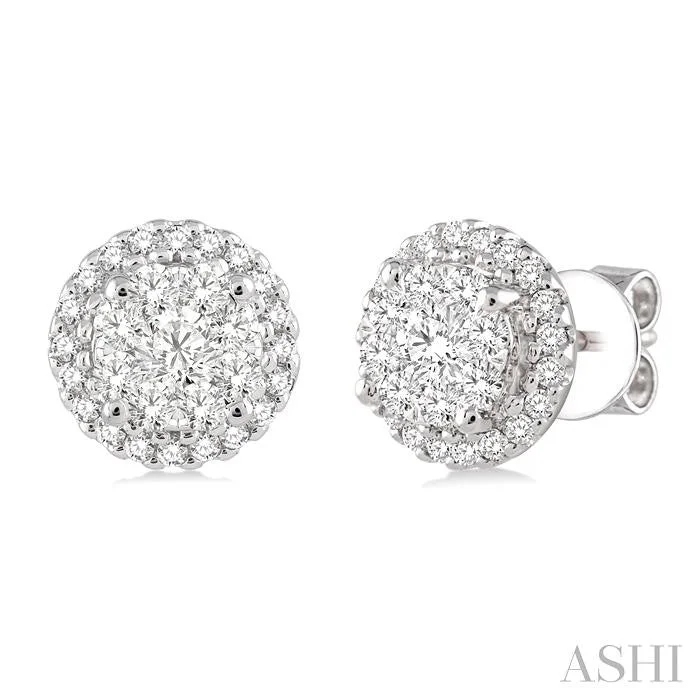 Two-sided earrings-ROUND SHAPE HALO LOVEBRIGHT ESSENTIAL DIAMOND EARRINGS