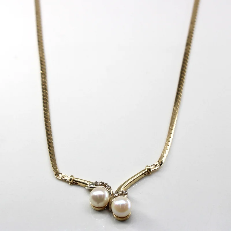 Raised disc necklaces-Pearl & Diamond Necklace | 0.04ctw | 16"|