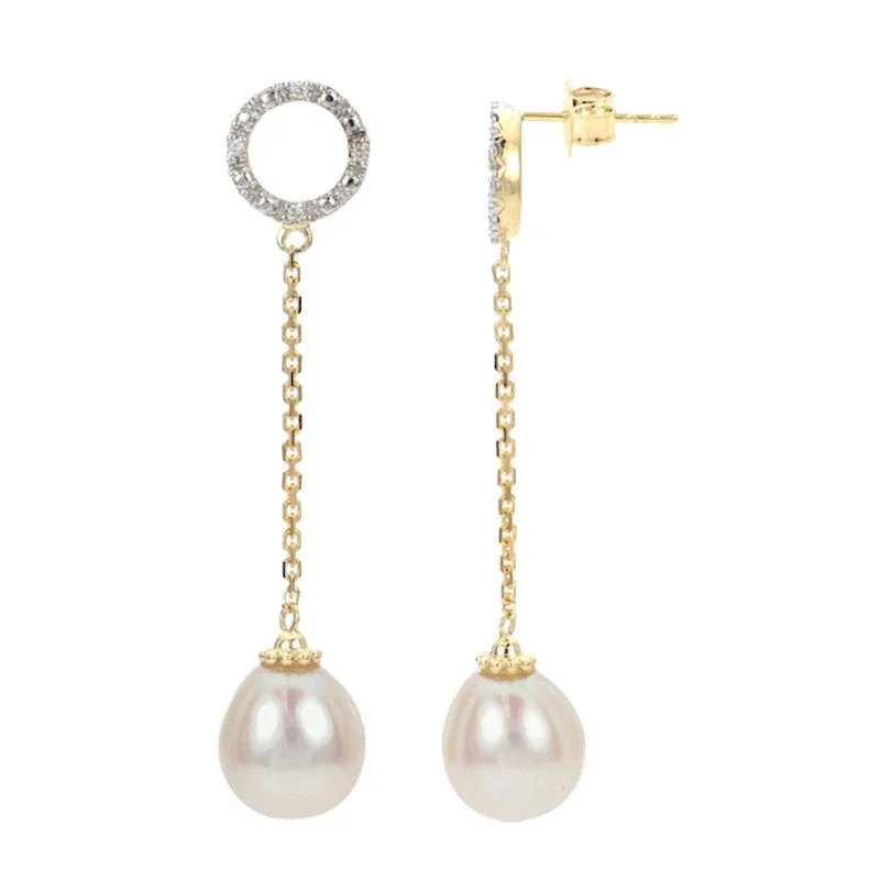 Clear pearl earrings-Diamond Freshwater Pearl Drop Earrings