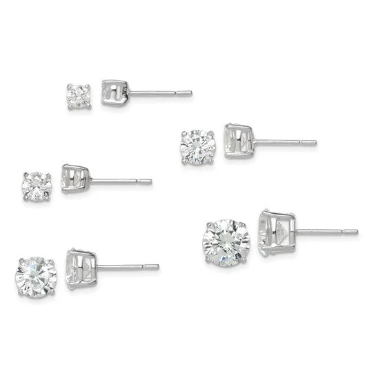 Crystal-twisted earrings-Sterling Silver CZ 5-Pair Post Earrings Set