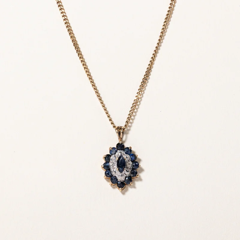 Gem weave necklaces-Sapphire & Diamond Pendant Necklace | 0.40ctw 0.01ctw | 17" |