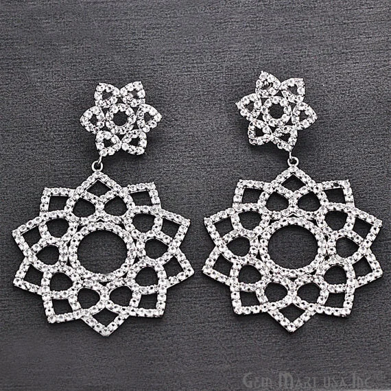 Plain cross earrings-Black Plated Studded With Micro Pave White Topaz 76x41mm Dangle Earring