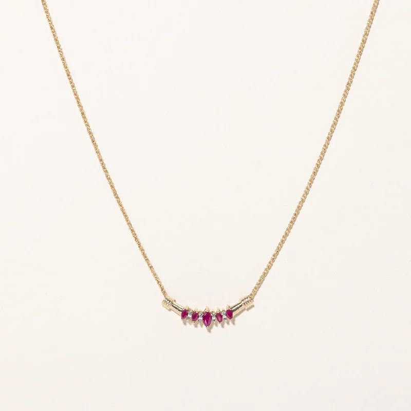 Soft yarn necklaces-Ruby & Diamond Scoop Pendant Necklace | 0.50ctw, 0.08ctw | 16" |