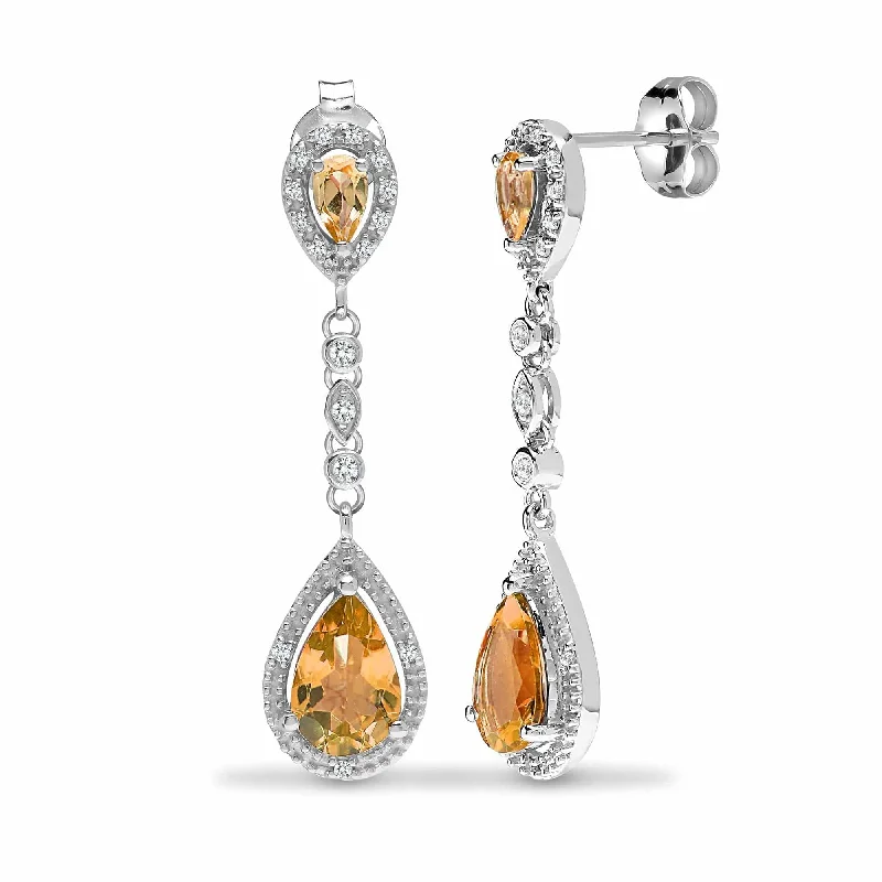 Vivid gem earrings-CITRINE DROP EARRINGS IN 9K WHITE GOLD