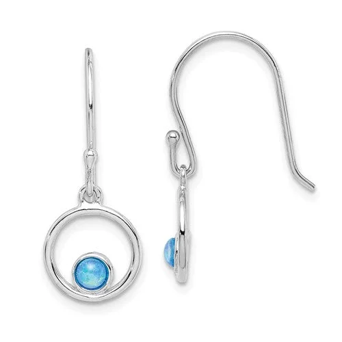 Wool thread earrings-Sterling Silver Created Blue Opal Circle Dangle Earrings