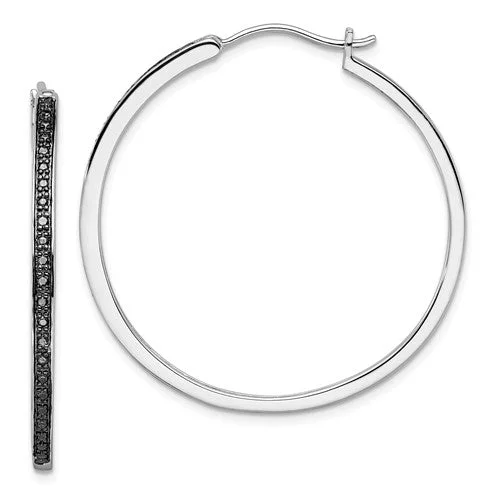 Large hoop earrings-Sterling Silver Black Diamond 40mm Hoop Earrings