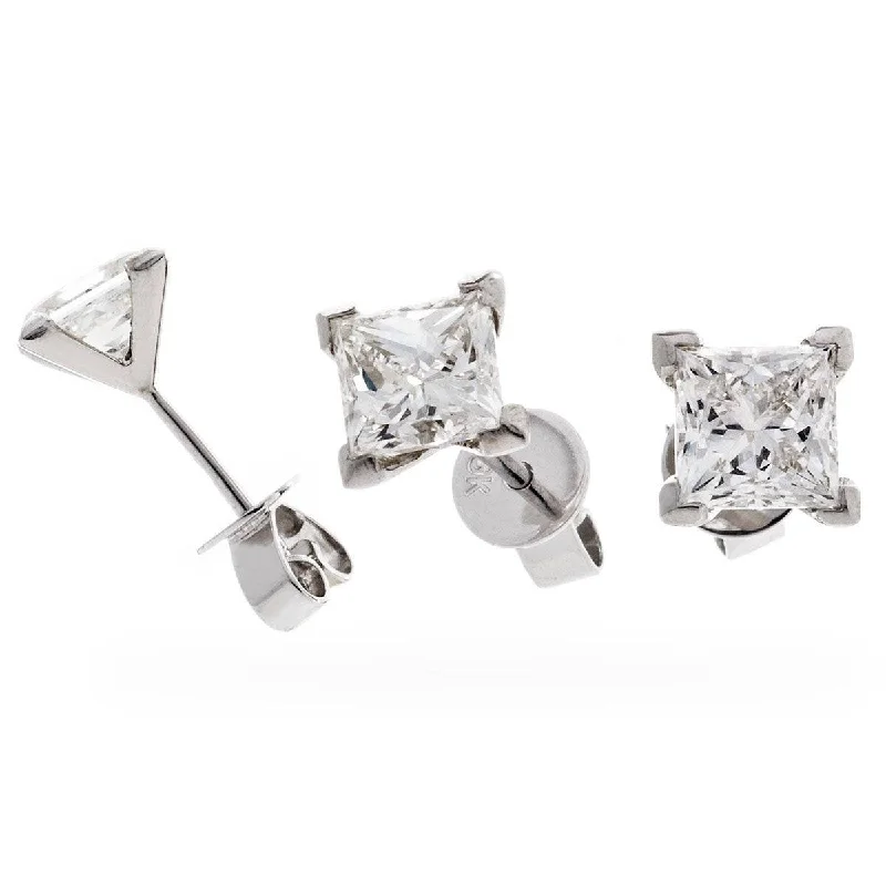 Broad hoop earrings-Derora Princess Cut Solitaire Stud Earrings in White Gold