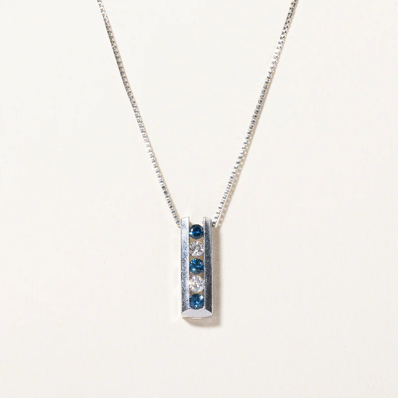 Ethnic braid necklaces-Channel Set Sapphire & Diamond PEndant Necklace | 0.10ctw, 0.06ctw | 22" |