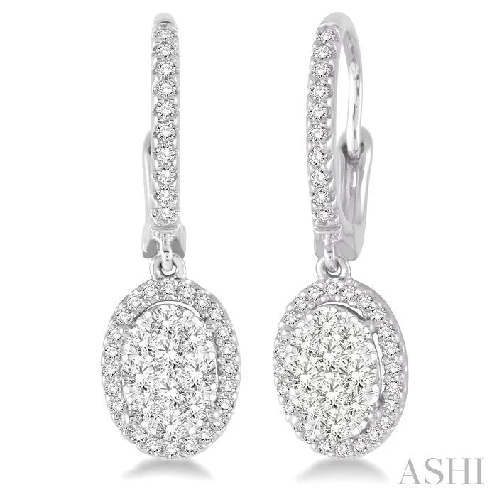 Aged medallion earrings-OVAL SHAPE HALO LOVEBRIGHT ESSENTIAL DIAMOND EARRINGS