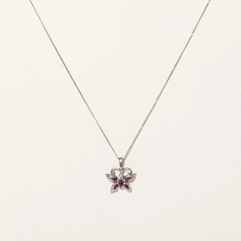 Family birthstone necklaces-Tourmaline & Diamond Butterfly Pendant & Necklace | 0.30ctw, 0.015ct | 18" |