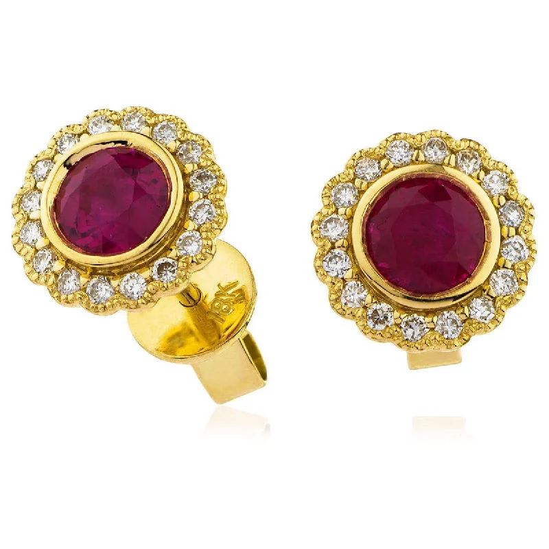 Sleek hoop earrings-RUBY HALO RUB OVER SETTING STUD EARRINGS