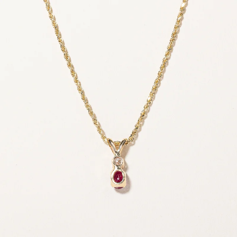 Tiny charm necklaces-Ruby & Diamond Pendant Necklace | 0.30ct, 0.15ct | 18" |