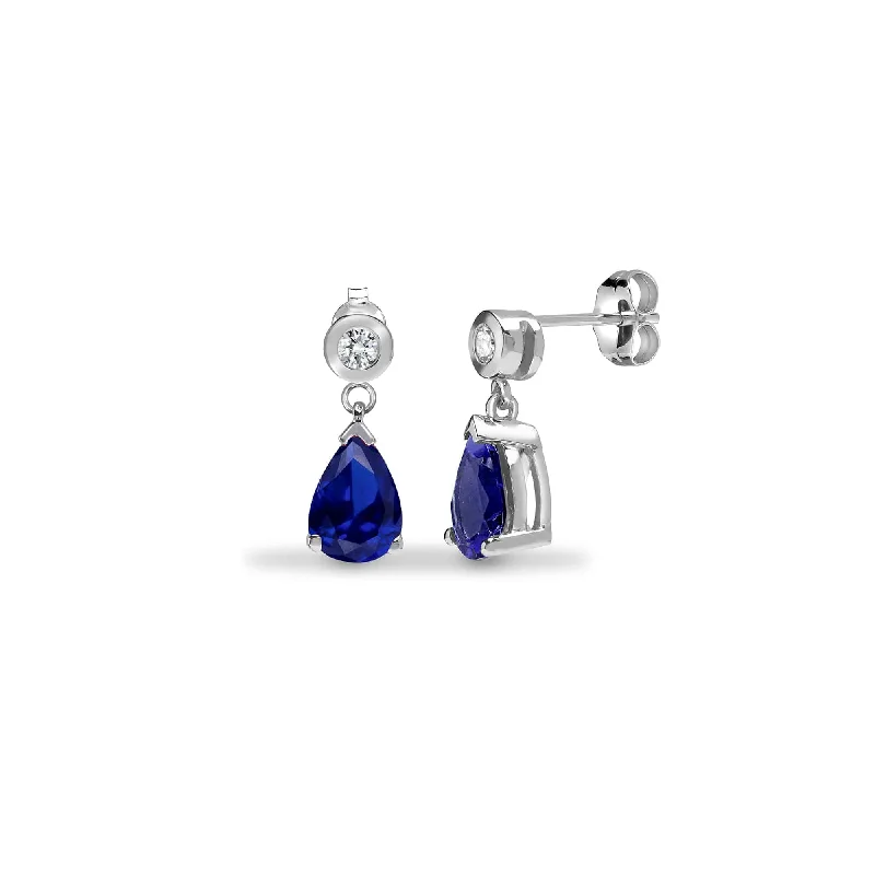 Wave dangle earrings-SAPPHIRE DROP EARRINGS IN 9K WHITE GOLD