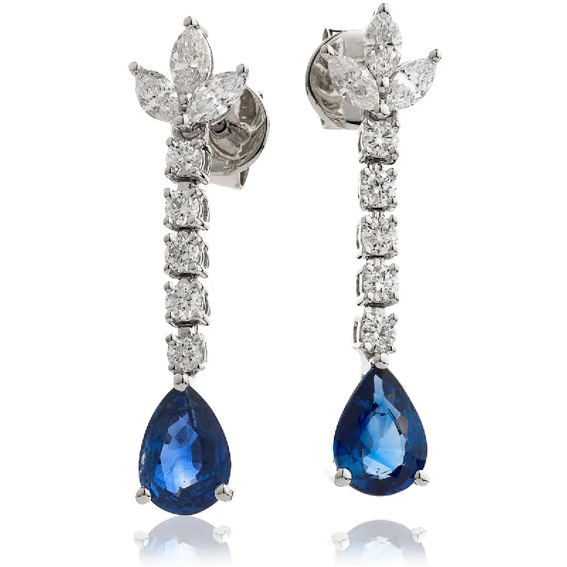 Morganite earrings-SAPPHIRE AND DIAMONDS DROP EARRINGS