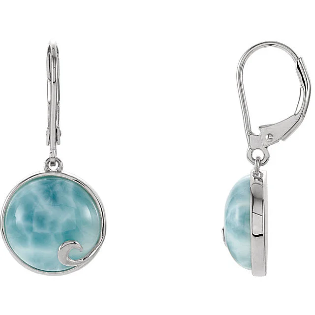 Bow knot earrings-Sterling Silver Larimar Lever Back Earrings