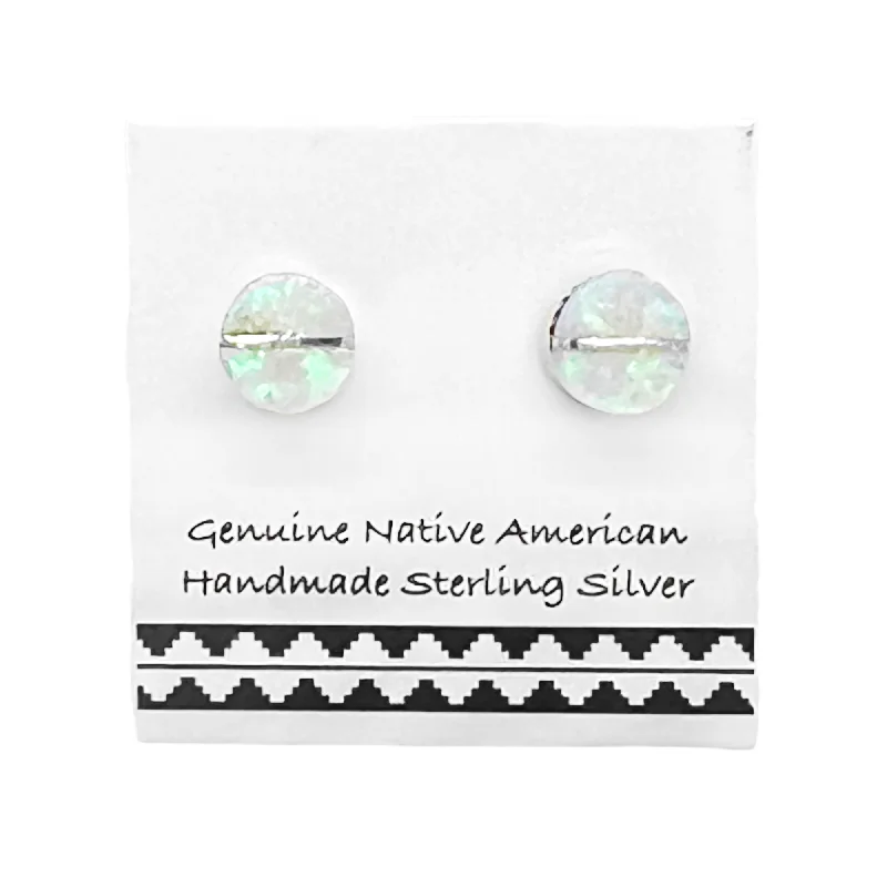 5mm Desert Opal Stud Earrings, 925 Sterling Silver, Native American USA Handmade, Nickel Free, White Synthetic Opal