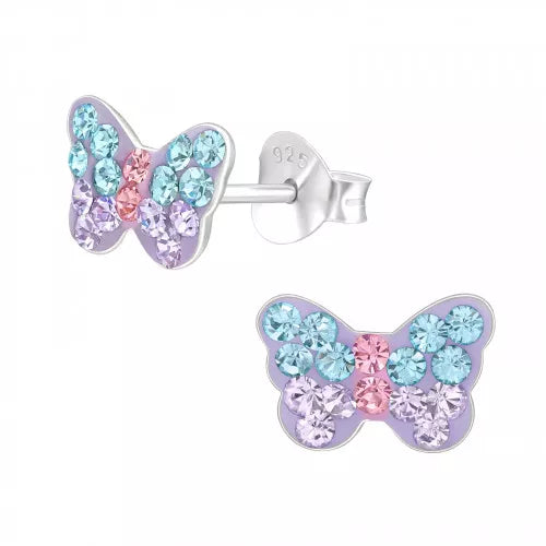 Charming pair earrings-Children's Silver Purple, Pink And Blue Butterfly Earring