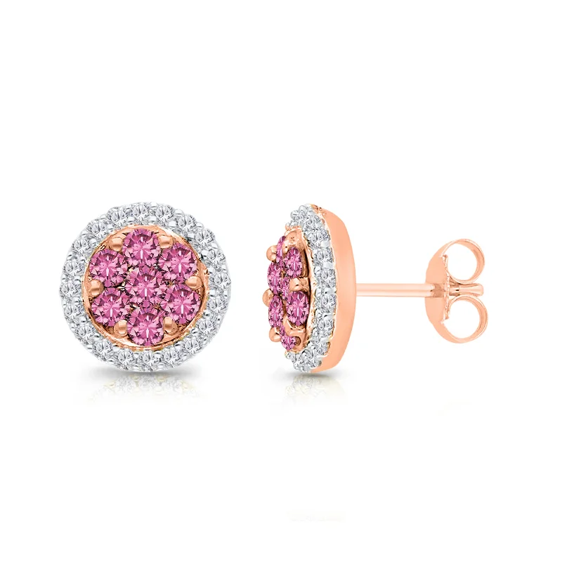 Flat stud earrings-Kallati Pink Sapphire Diamond Halo Stud Earrings