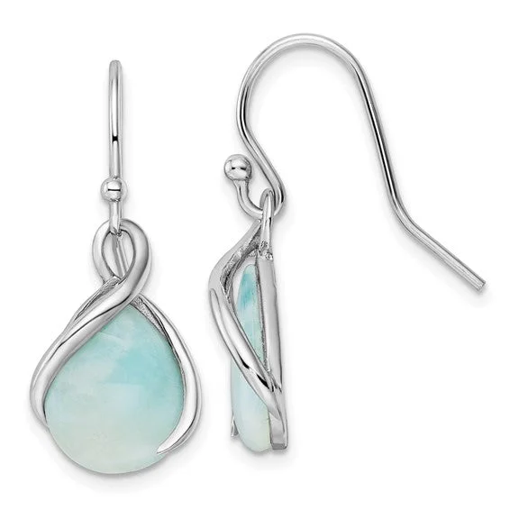 Flat stud earrings-Sterling Silver Pear Shape Larimar Twist Dangle Earrings