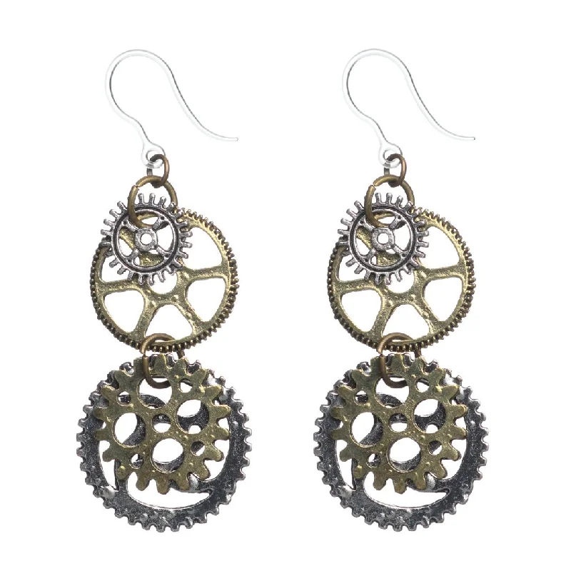 Gear Dangles Hypoallergenic Earrings for Sensitive Ears Made with Plastic Posts