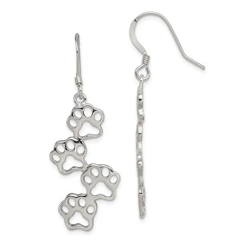 Two-sided earrings-Sterling Silver Paw Prints Dangle Earrings