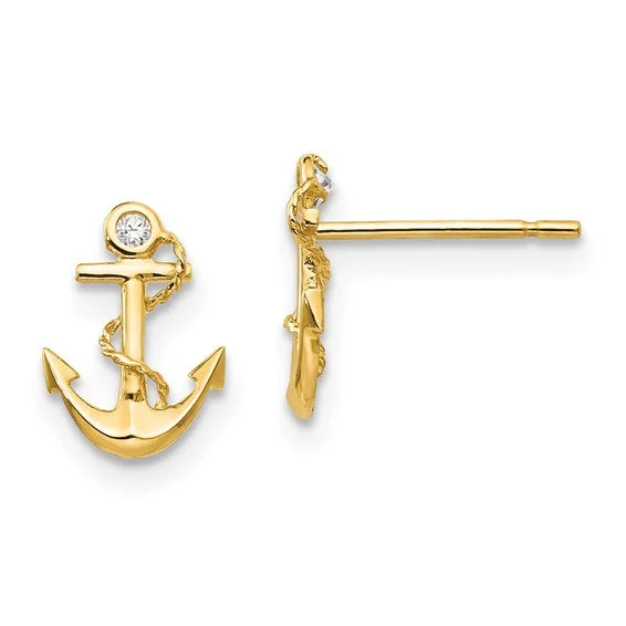 Fused metal earrings-14k Gold Madi K CZ Anchor Post Earrings