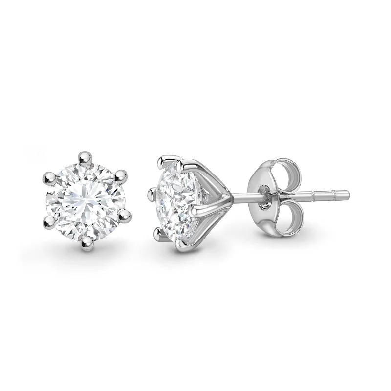 Petal hoop earrings-Erista ROUND BRILLIANT DIAMOND SOLITAIRE SIX CLAW STUD EARRINGS