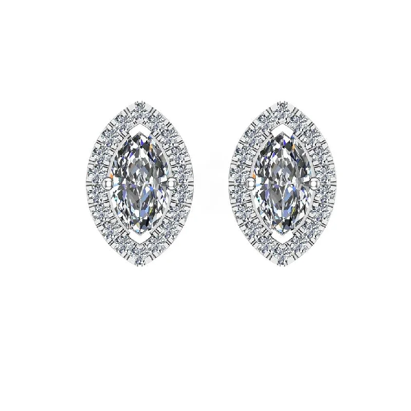 Oval dangle earrings-MARQUISE DIAMOND AND HALO STUD EARRINGS