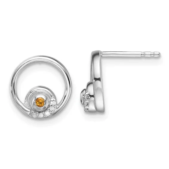 Victorian style earrings-Sterling Silver White Ice Diamond and Citrine Earrings