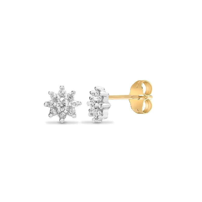 Fine enamel earrings-DIAMOND CLUSTER STUD EARRINGS IN 9K YELLOW GOLD